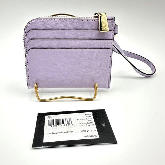 Kate Spade KI663 Devin Coin Card Case Wristlet Lavender Cream Saffiano Leather - Picture 4 of 15